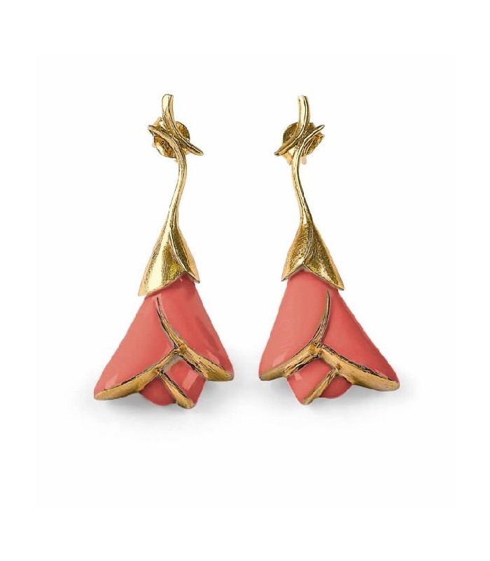 Pendientes cortos Heliconia. Coral de Lladró - 10182