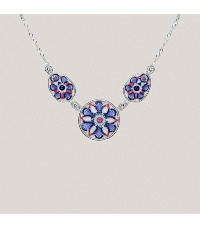 Collar 1 Placa Redonda de 2 Lágrimas de Porcelana de Sargadelos. - 60000051