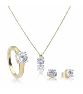Conjunto Solitarios Plata Dorada - 1309781717170
