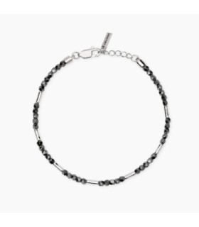 PULSERA PLATA, ESFERA DE BAMBÚ Y HEMATITAS - 534117