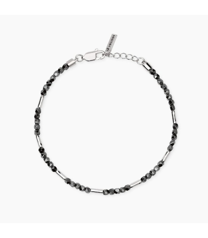 PULSERA PLATA, ESFERA DE BAMBÚ Y HEMATITAS - 534117