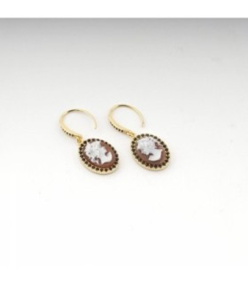 Pendientes Cameo Dama y circonitas negras - O130-G04