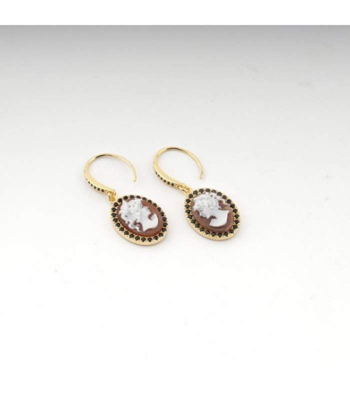 Pendientes Cameo Dama y circonitas negras - O130-G04