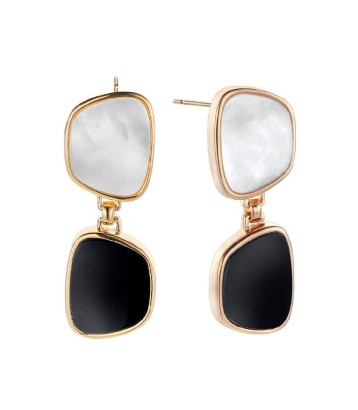 PENDIENTES CHARLOT MADRE PERLA Y AGATA NEGRA - 00512906