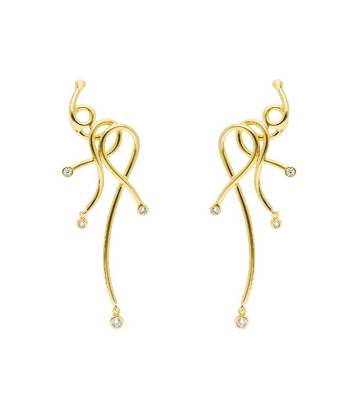 Pendientes Trepadores Largos con Circonitas Dorados - 91122PD