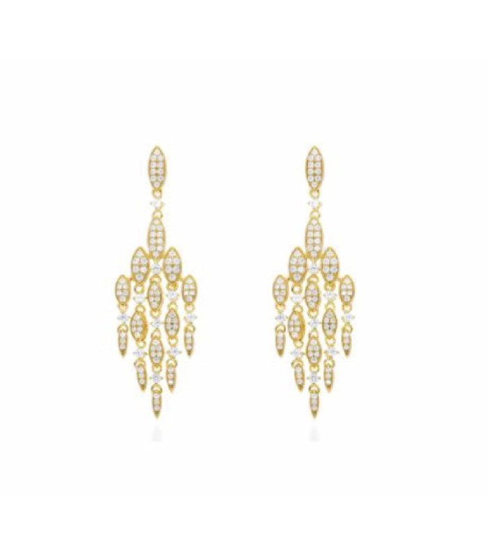 Pendientes Largos Candelabro con Circonitas Dorados - 91163PD