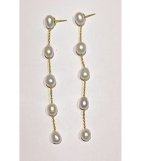 Pendientes Largos con Perlas Dorados - 91286PD