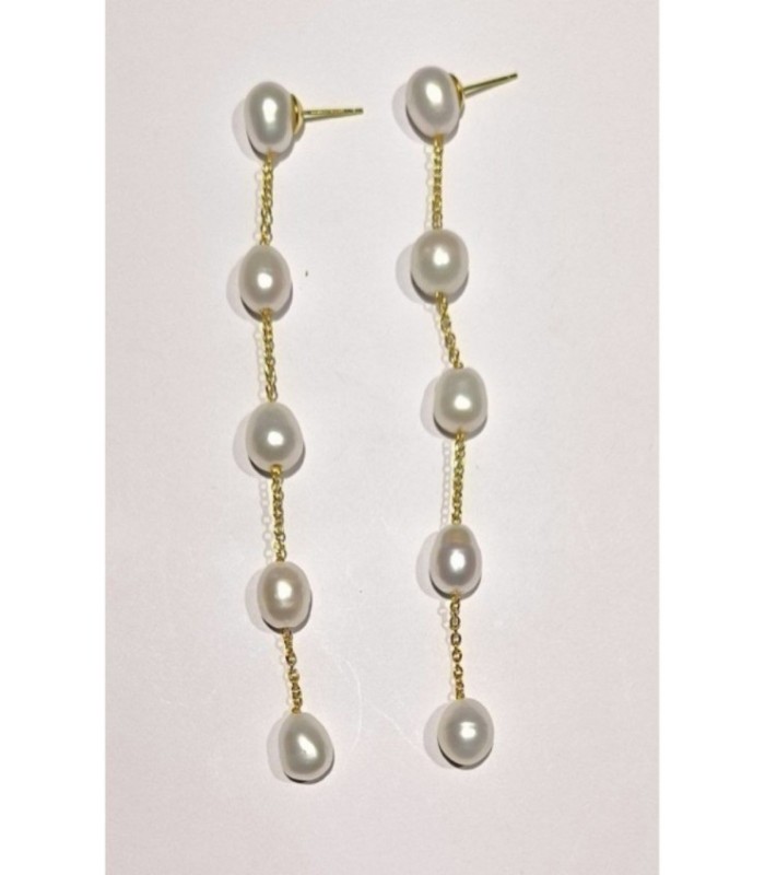 Pendientes Largos con Perlas Dorados - 91286PD