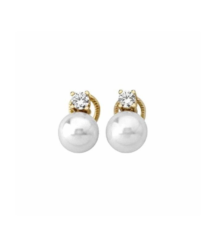 Majorica Pendientes Selene Perla 10 mm y Circonita Redonda Dorados - 08616.01.1.E00.000.1