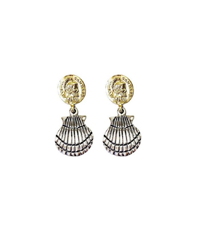 Pendientes medalla del Apóstol y concha de Santiago | Apostle Medal and Santiago Shell Earrings Silver and Bornze