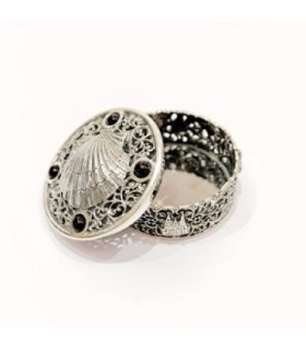 Caja circular de Santiago con azabache en plata de ley | Silver 925 and jet box