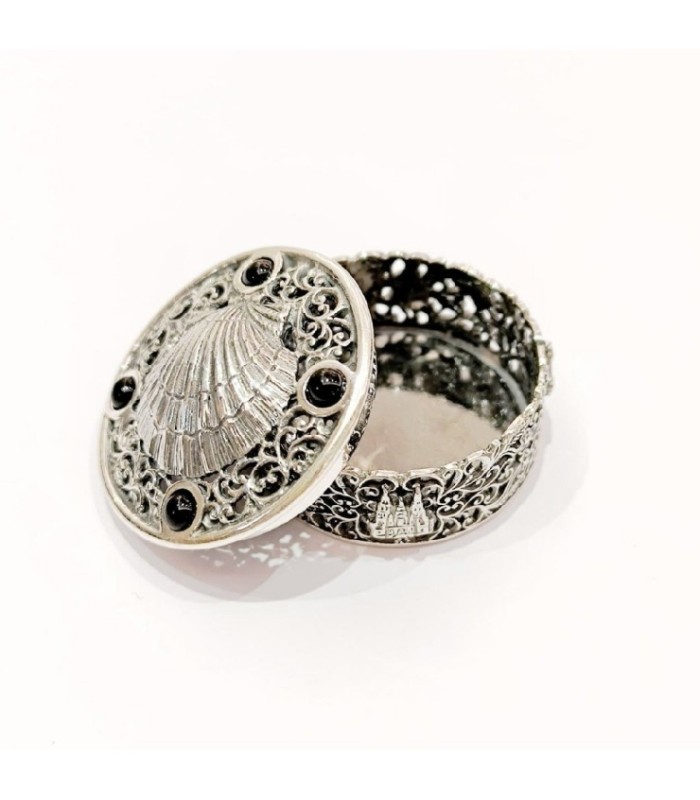 Caja circular de Santiago con azabache en plata de ley | Silver 925 and jet box