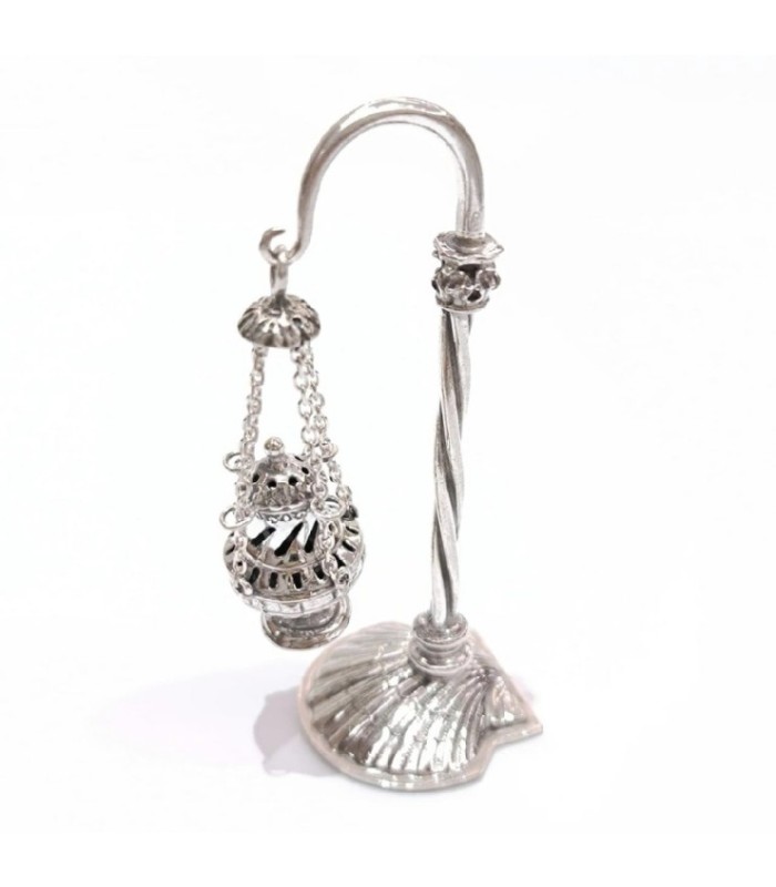 Botafumeiro pequeño de plata con soporte y base de concha de Santiago | Silver 925 botafumeiro