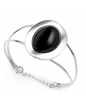 Brazalete Ovalado de Plata y Azabache | Oval Silver and Jet Bangle