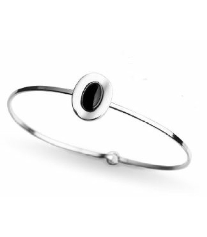 Brazalete Fino Ovalado de Plata y Azabache | Slim Oval Silver and Jet Bangle