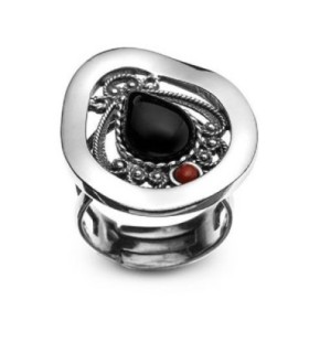 Anillo de plata y azabache con coral | Silver, jet and coral ring