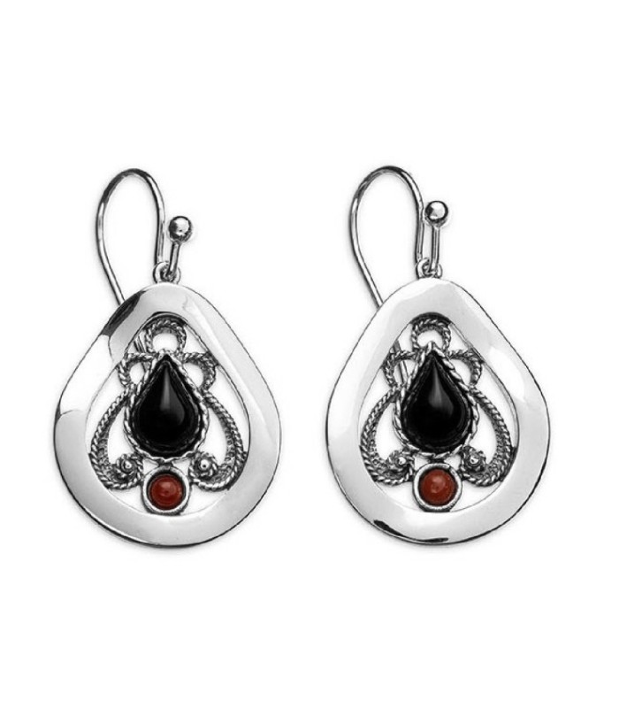 Pendientes de plata y azabache con coral | Silver, jet and coral earrings
