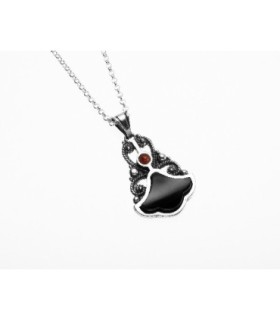 Colgante alargado de plata, azabache y coral | Elongated Sterling Silver, Jet and Coral Pendant