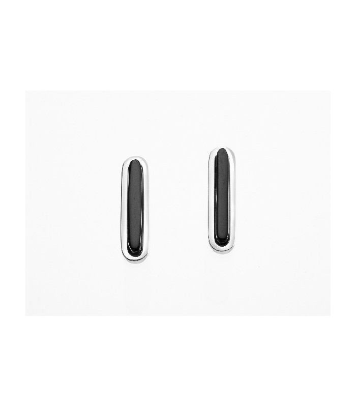 Pendientes barra de plata y azabache | Silver and Jet Bar Stud Earrings