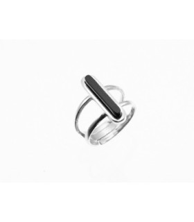 Anillo ajustable fino de plata y azabache | Slim Adjustable Silver and Jet Ring
