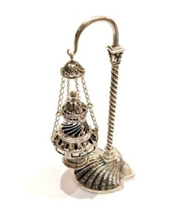 Botafumeiro de plata con soporte y base de concha de Santiago | Silver 925 botafumeiro