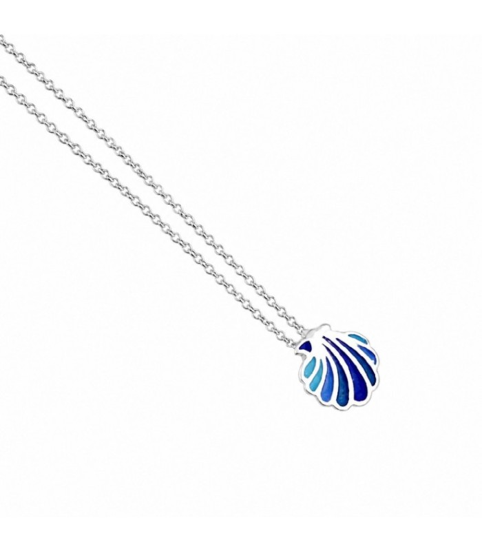 Colgante con concha esmaltada azul en plata | Silver Blue Enamel Shell Necklace