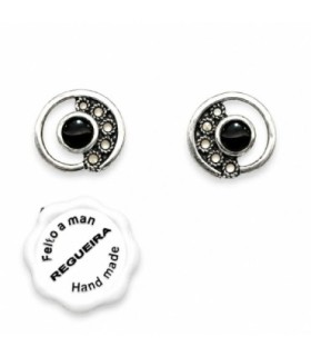 Pendientes de plata y azabache circulares calados | Handmade Silver and Jet Circular Earrings