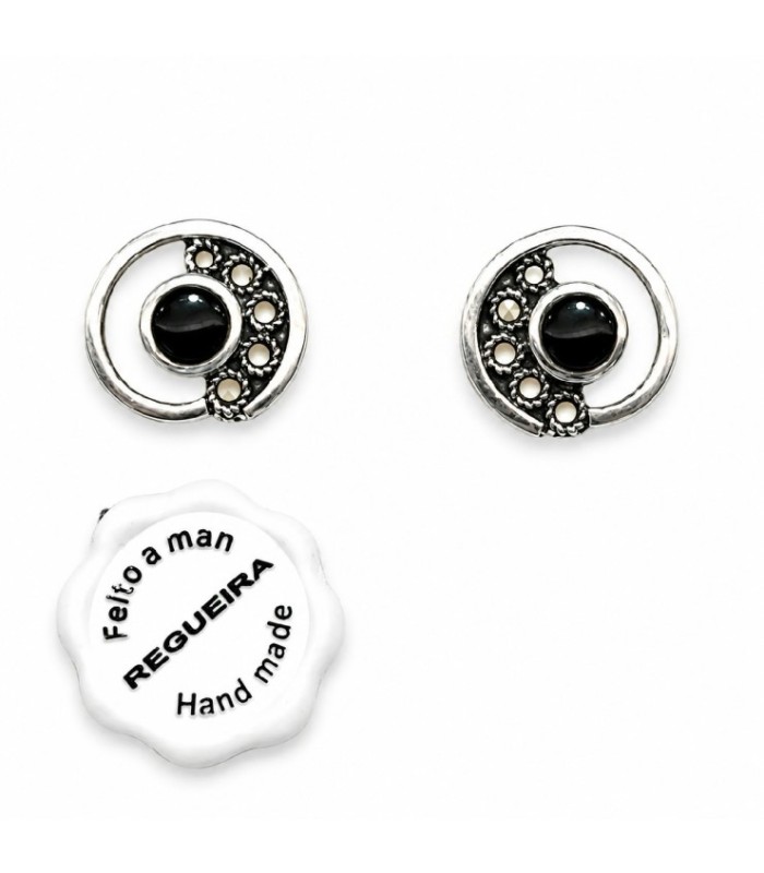 Pendientes de plata y azabache circulares calados | Handmade Silver and Jet Circular Earrings